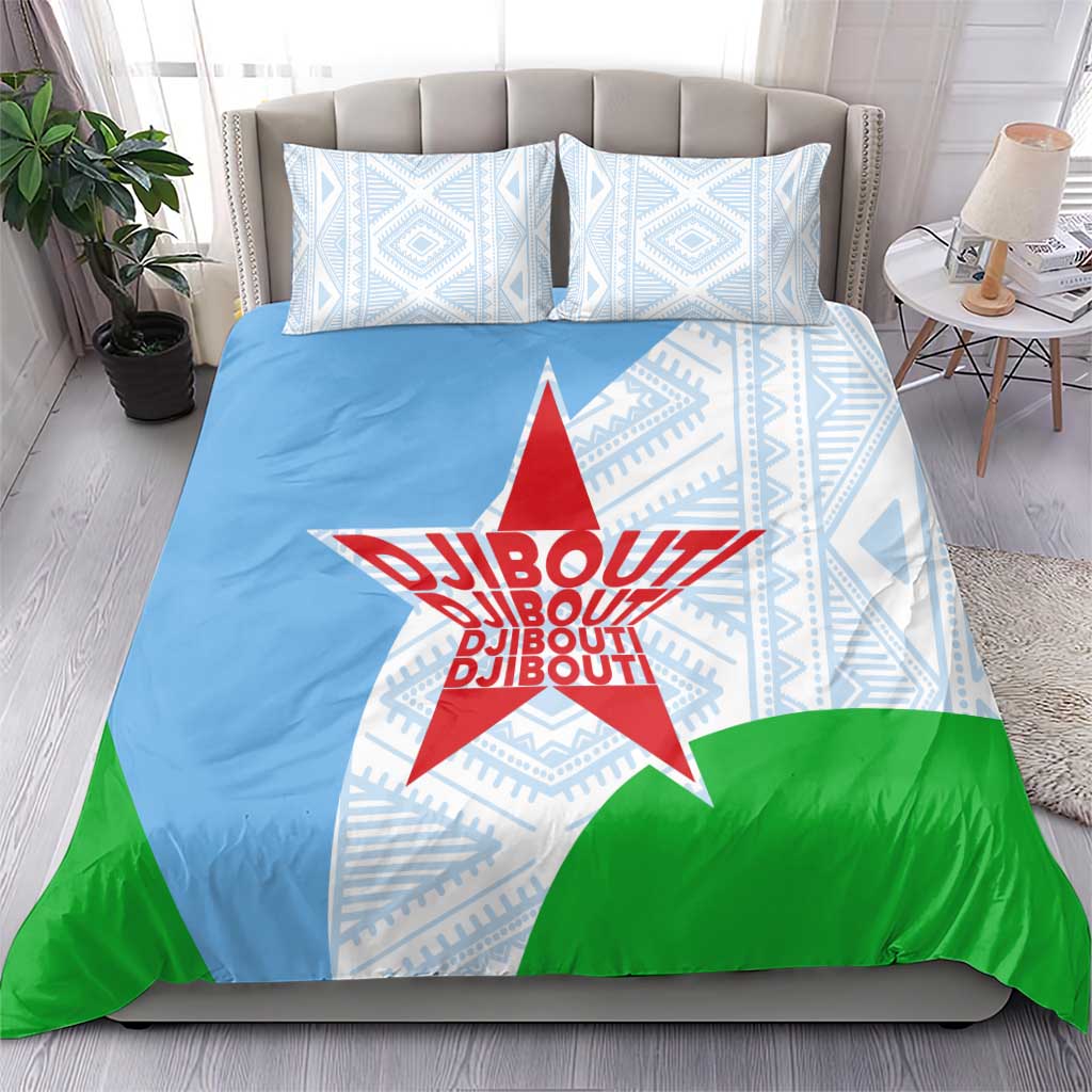 Djibouti Bedding Set Flag Tribal Motifs and Red Star Symbol of Unity TS04