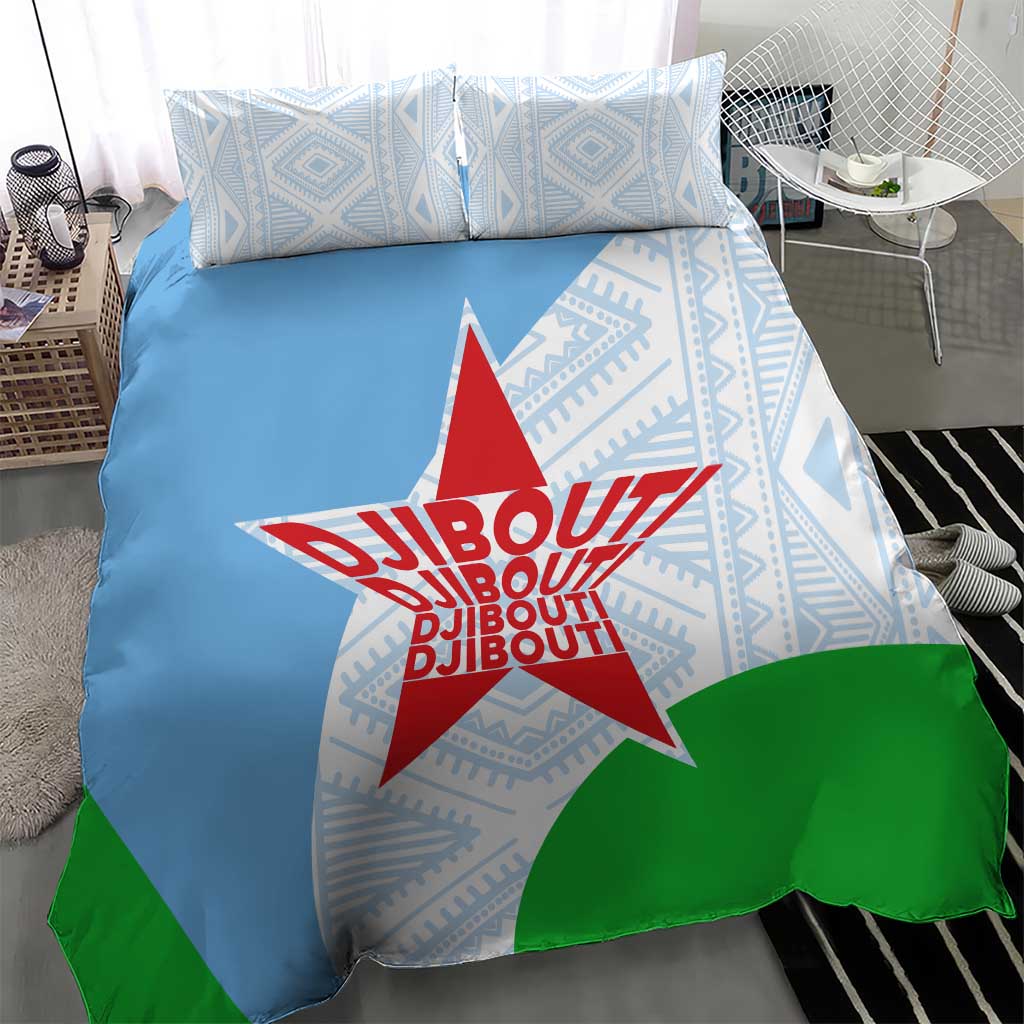 Djibouti Bedding Set Flag Tribal Motifs and Red Star Symbol of Unity TS04