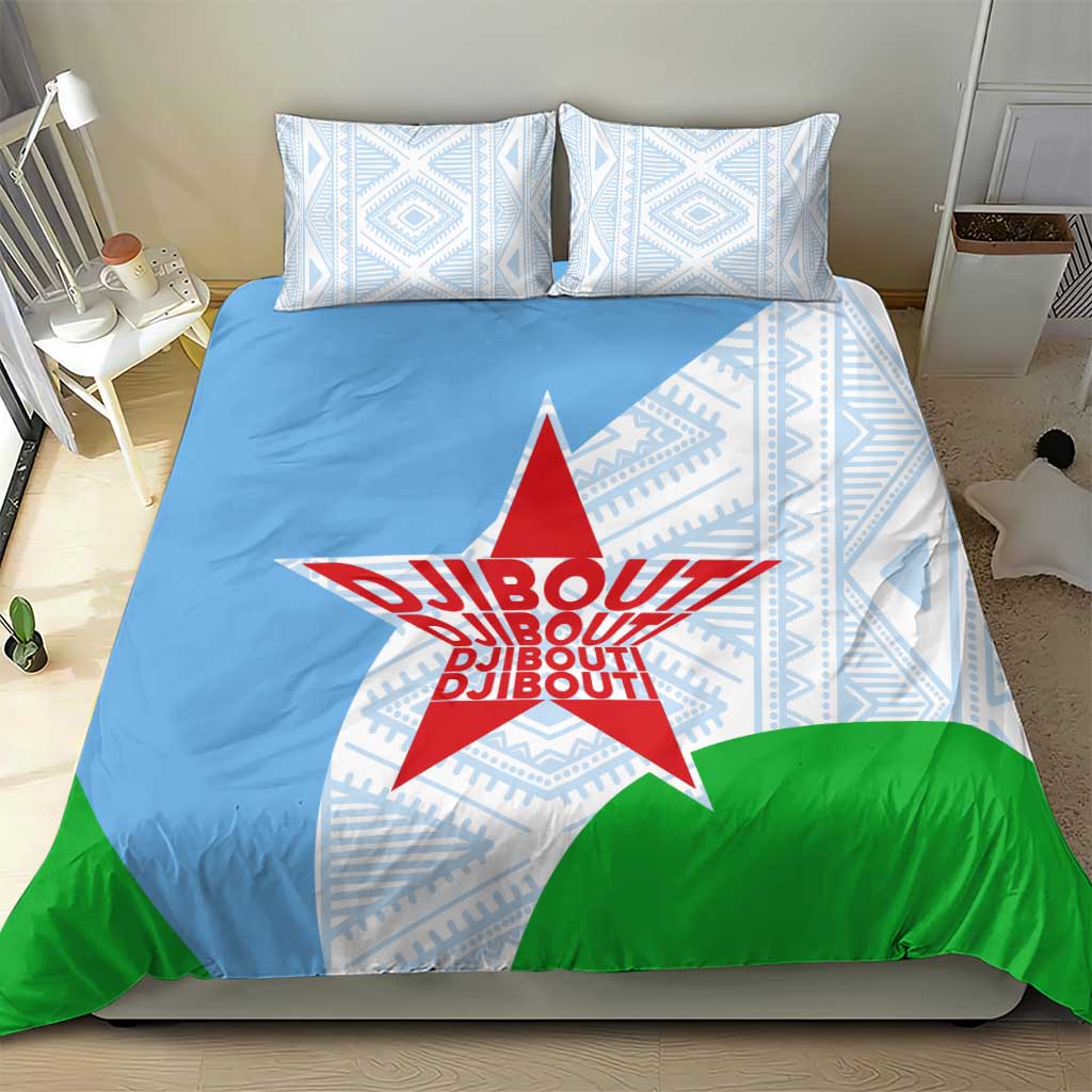 Djibouti Bedding Set Flag Tribal Motifs and Red Star Symbol of Unity TS04