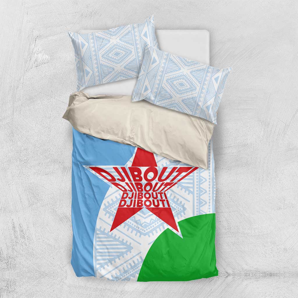 Djibouti Bedding Set Flag Tribal Motifs and Red Star Symbol of Unity TS04