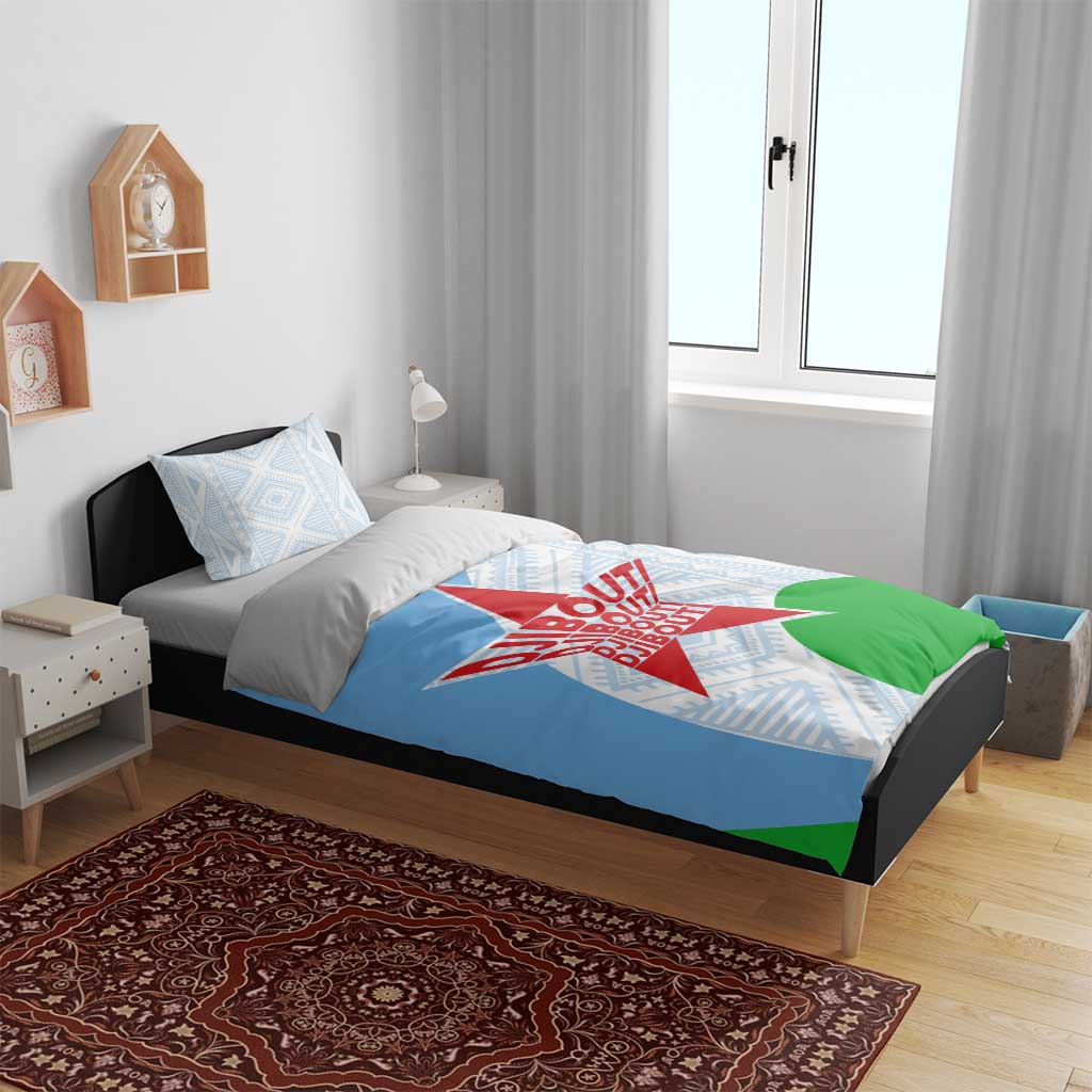 Djibouti Bedding Set Flag Tribal Motifs and Red Star Symbol of Unity TS04