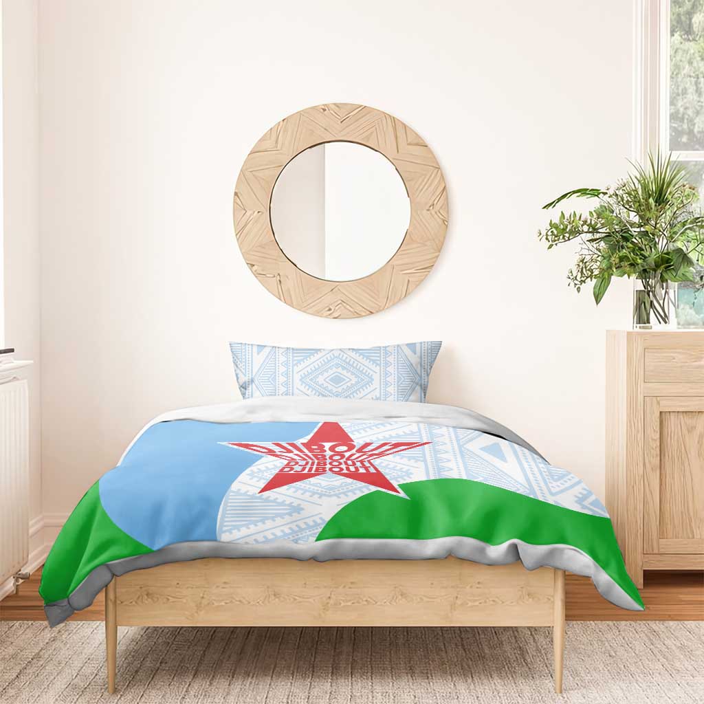 Djibouti Bedding Set Flag Tribal Motifs and Red Star Symbol of Unity TS04