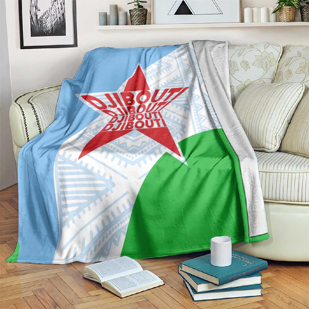 Djibouti Blanket Flag Tribal Motifs and Red Star Symbol of Unity TS04