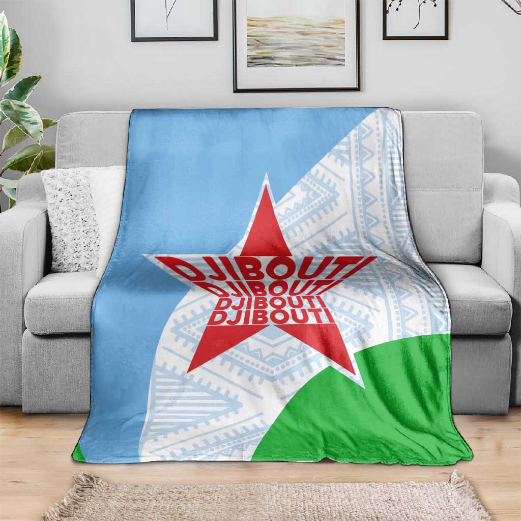 Djibouti Blanket Flag Tribal Motifs and Red Star Symbol of Unity TS04