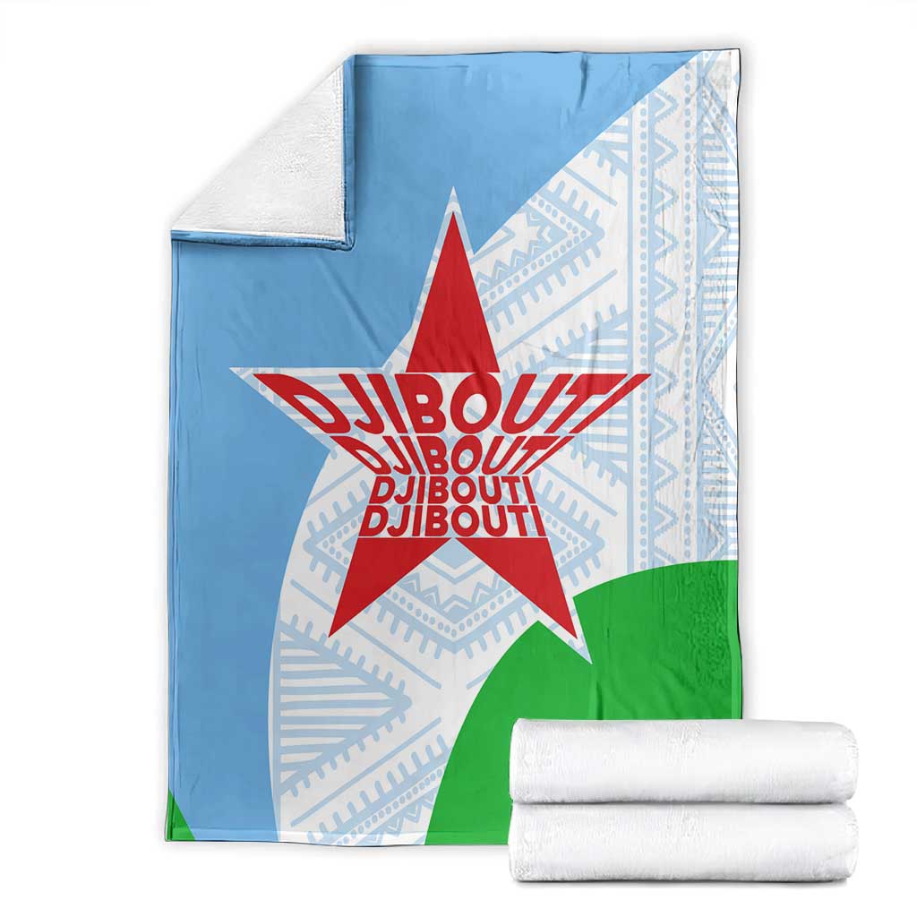 Djibouti Blanket Flag Tribal Motifs and Red Star Symbol of Unity TS04