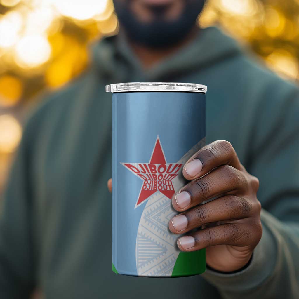Djibouti 4 in 1 Can Cooler Tumbler Flag Tribal Motifs and Red Star Symbol of Unity TS04