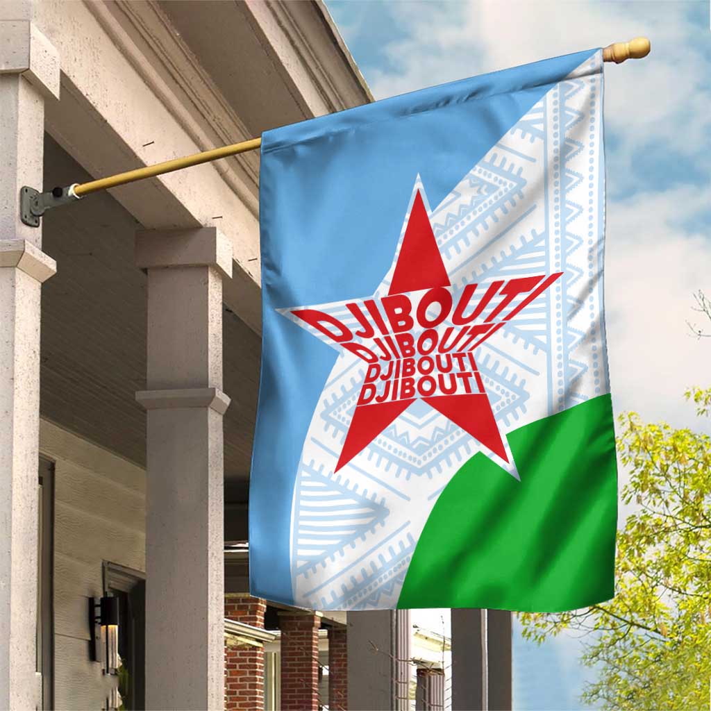 Djibouti Garden Flag Flag Tribal Motifs and Red Star Symbol of Unity TS04