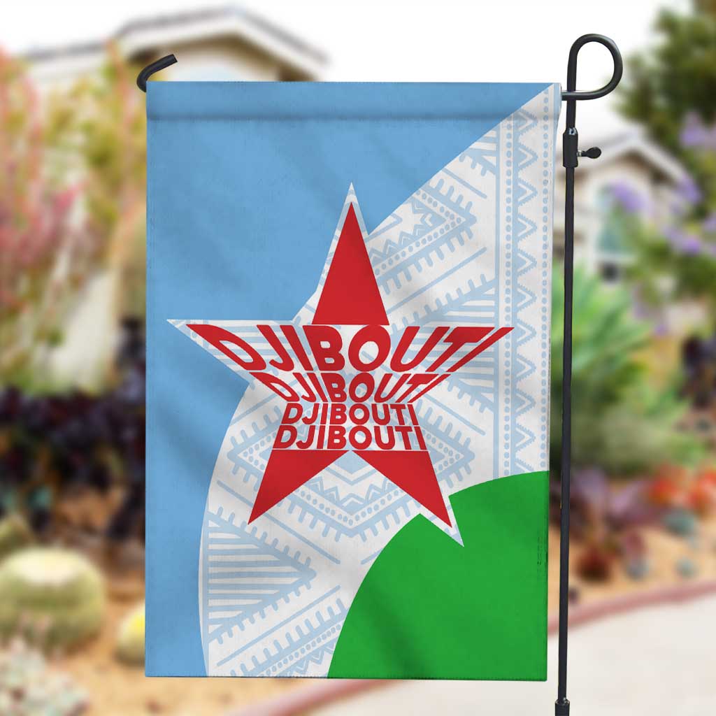Djibouti Garden Flag Flag Tribal Motifs and Red Star Symbol of Unity TS04