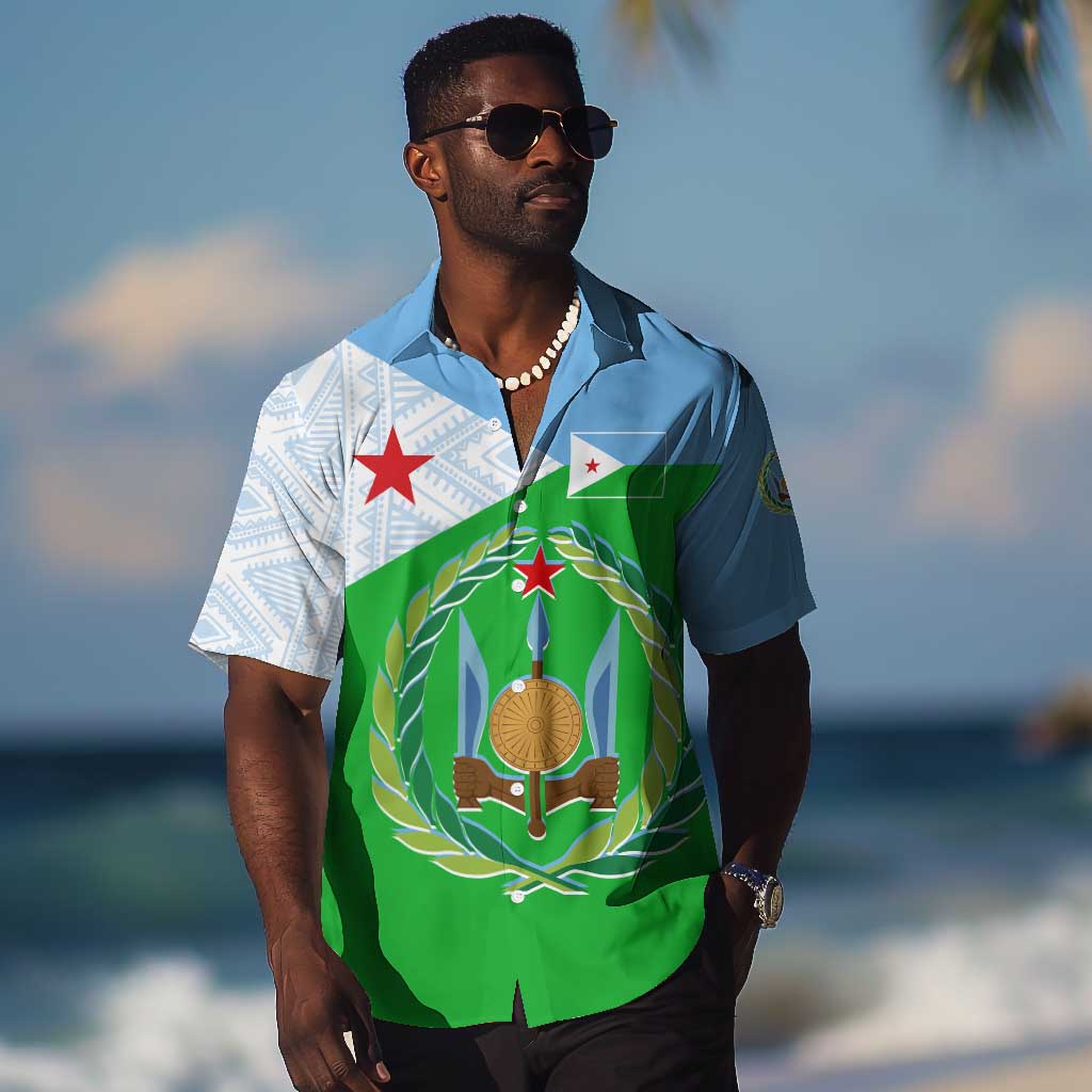 Djibouti Hawaiian Shirt Flag Tribal Motifs and Red Star Symbol of Unity TS04