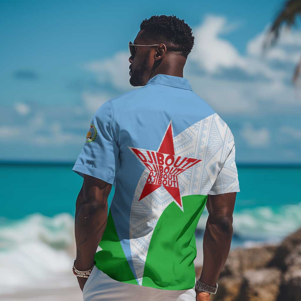 Djibouti Hawaiian Shirt Flag Tribal Motifs and Red Star Symbol of Unity TS04