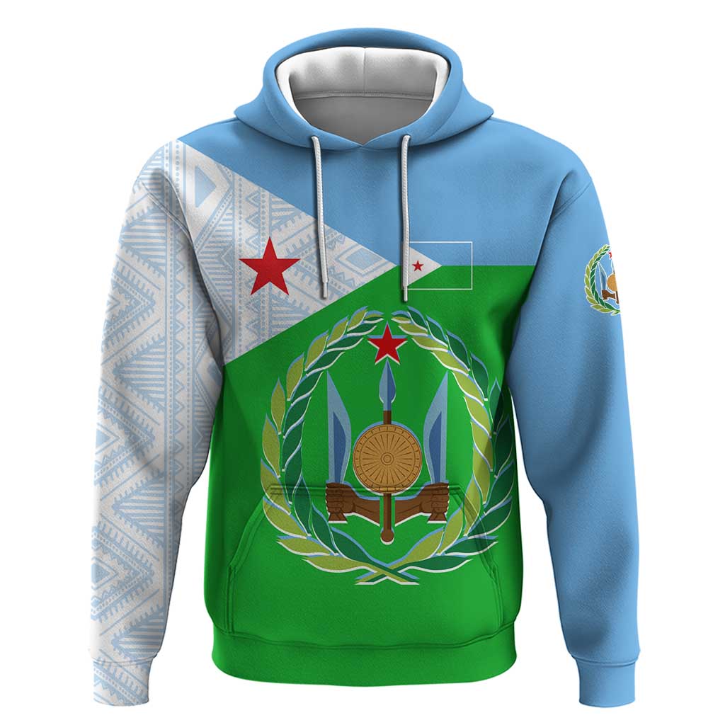 Djibouti Cultural Hoodie National Emblem, Tribal Motifs and Red Star Symbol of Unity TS04