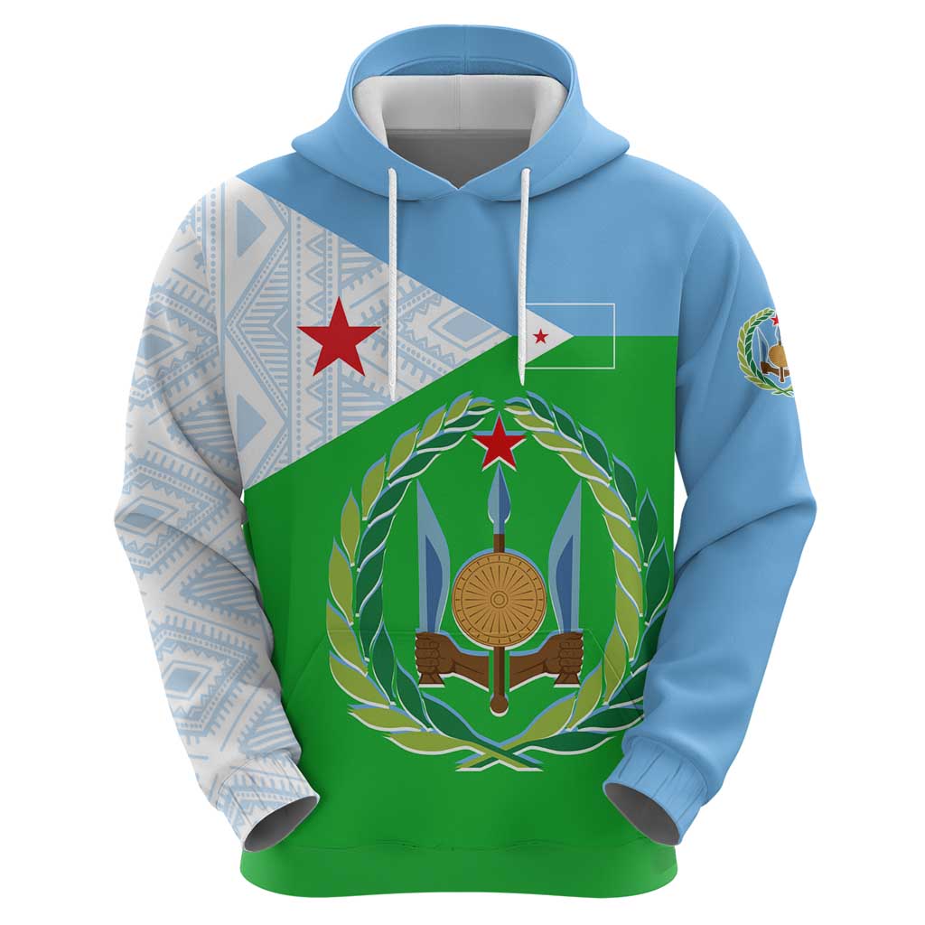 Djibouti Cultural Hoodie National Emblem, Tribal Motifs and Red Star Symbol of Unity TS04