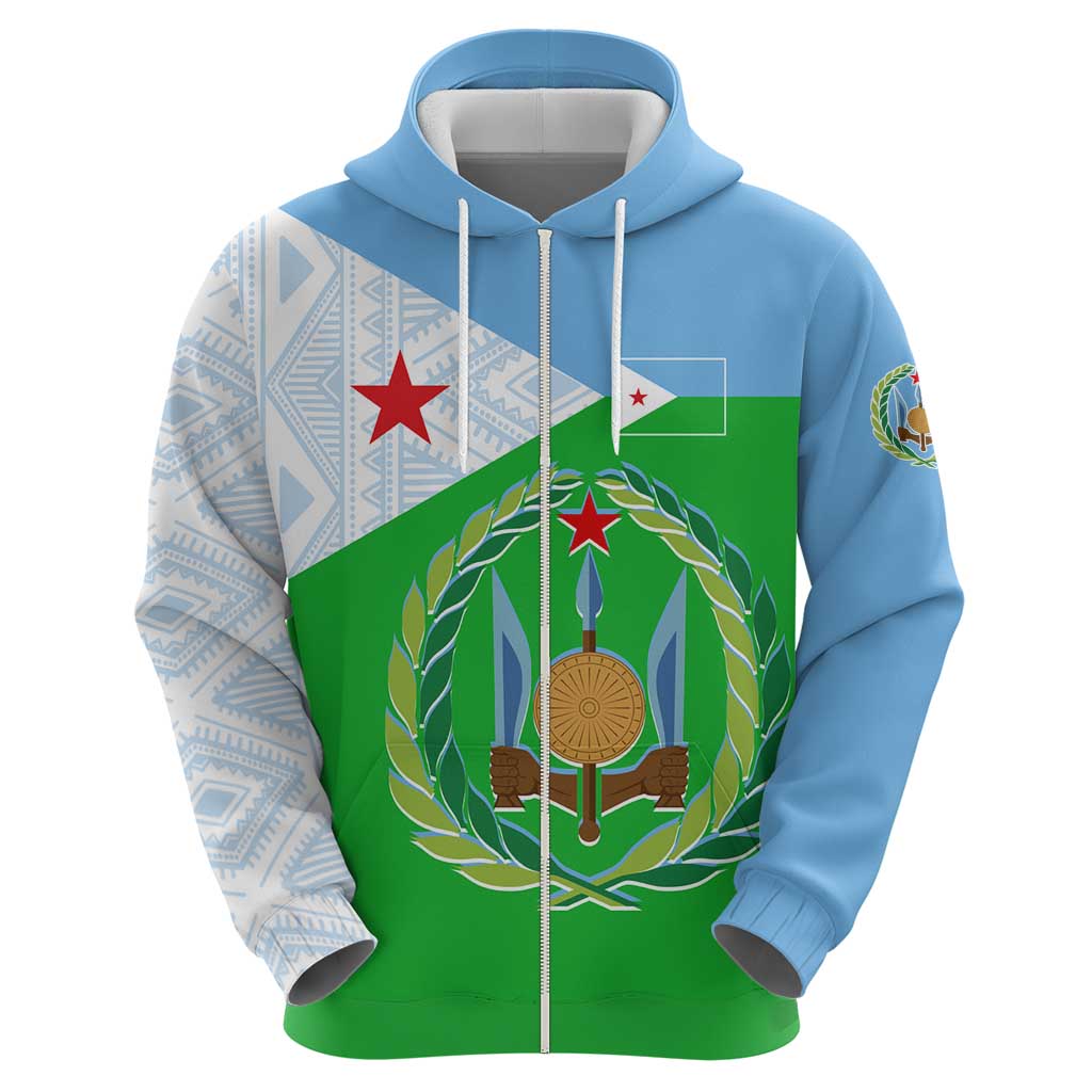 Djibouti Cultural Hoodie National Emblem, Tribal Motifs and Red Star Symbol of Unity TS04