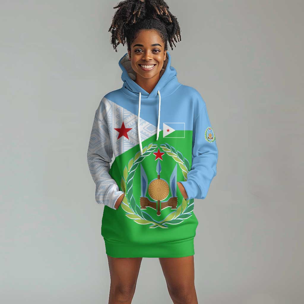 Djibouti Hoodie Dress Flag Tribal Motifs and Red Star Symbol of Unity TS04