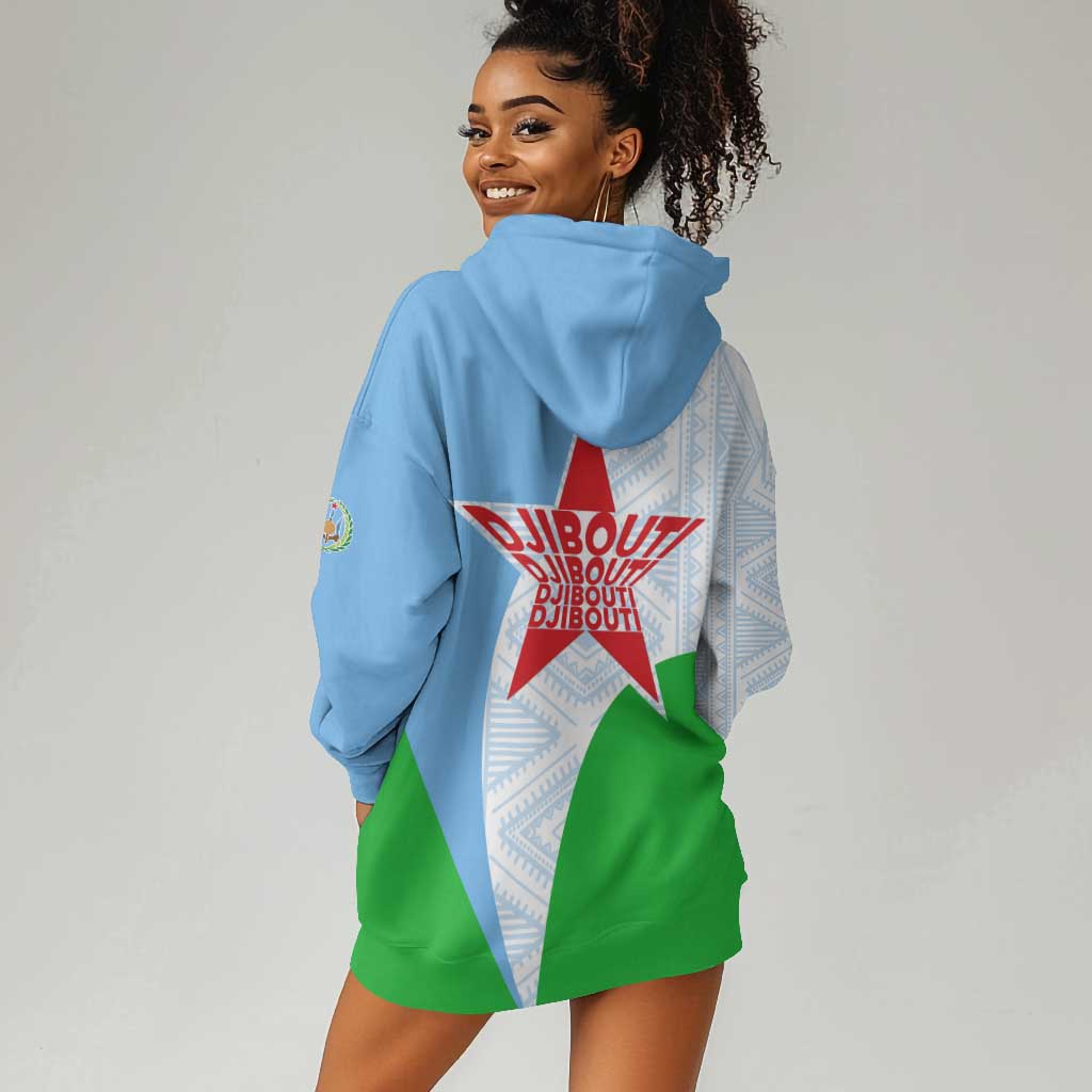 Djibouti Hoodie Dress Flag Tribal Motifs and Red Star Symbol of Unity TS04