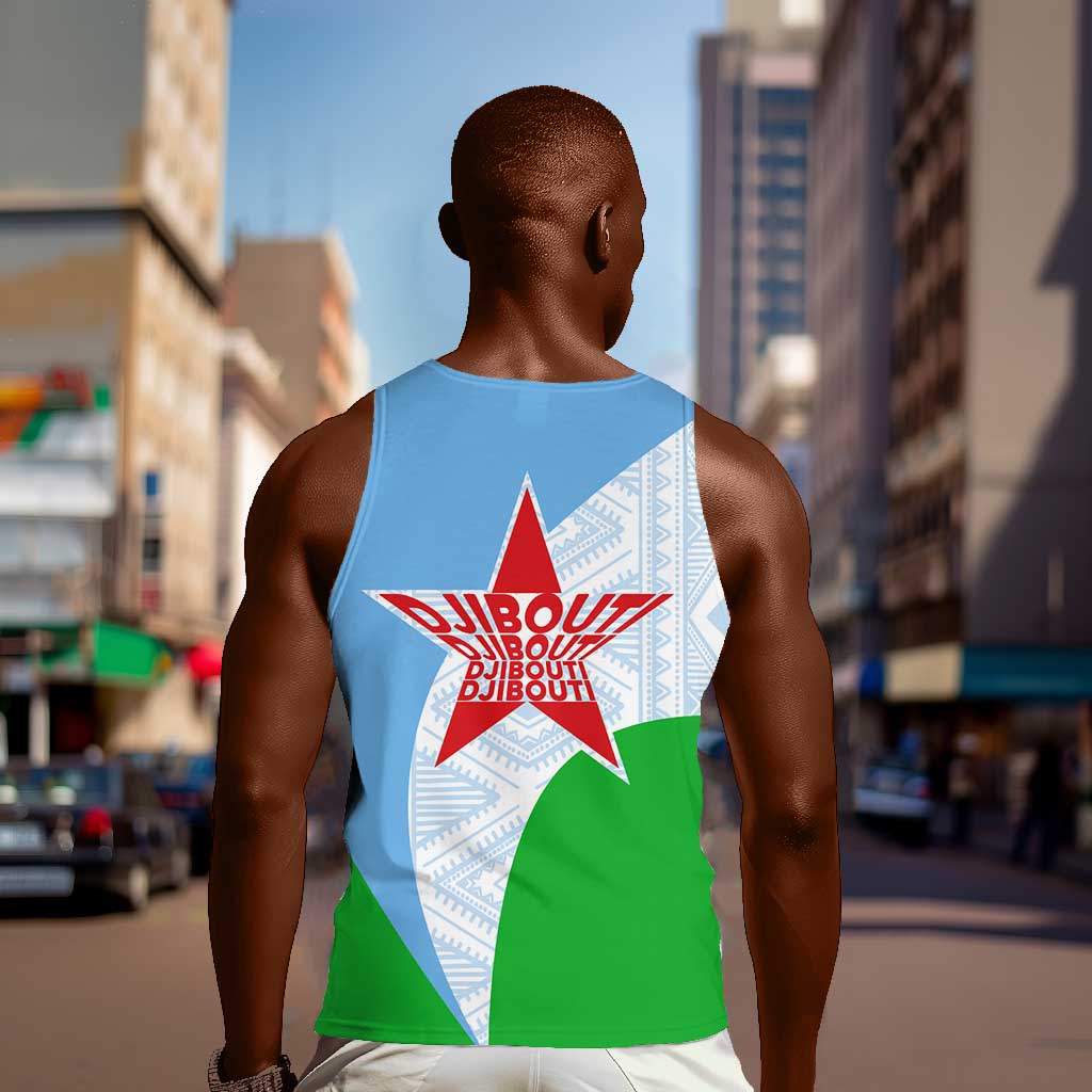Djibouti Men Tank Top Flag Tribal Motifs and Red Star Symbol of Unity TS04