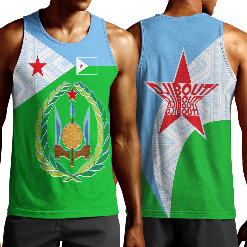 Djibouti Men Tank Top Flag Tribal Motifs and Red Star Symbol of Unity TS04