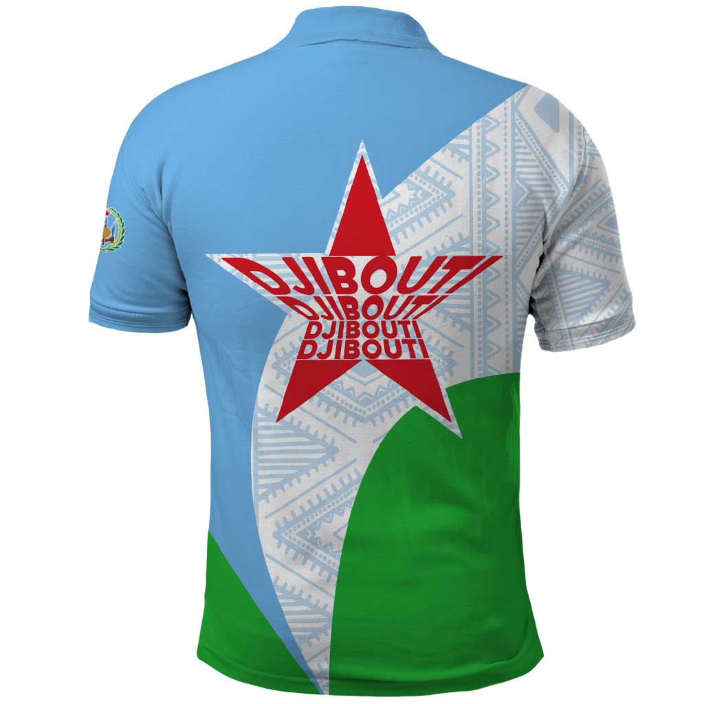 Djibouti Cultural Polo Shirt National Emblem, Tribal Motifs and Red Star Symbol of Unity TS04