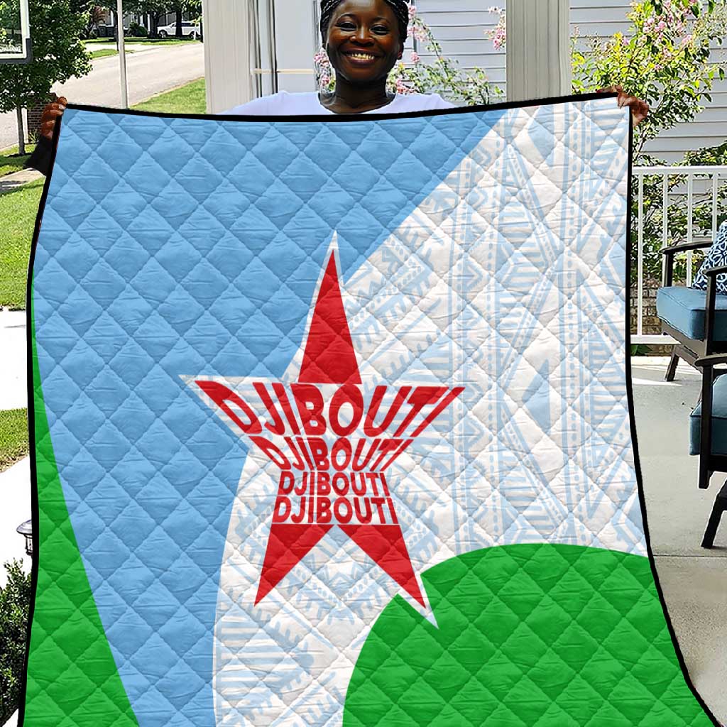 Djibouti Quilt Flag Tribal Motifs and Red Star Symbol of Unity TS04