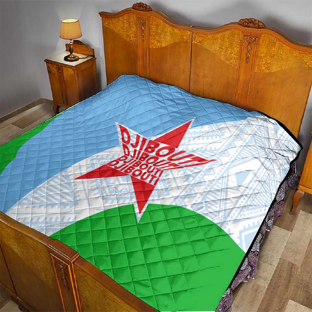 Djibouti Quilt Flag Tribal Motifs and Red Star Symbol of Unity TS04