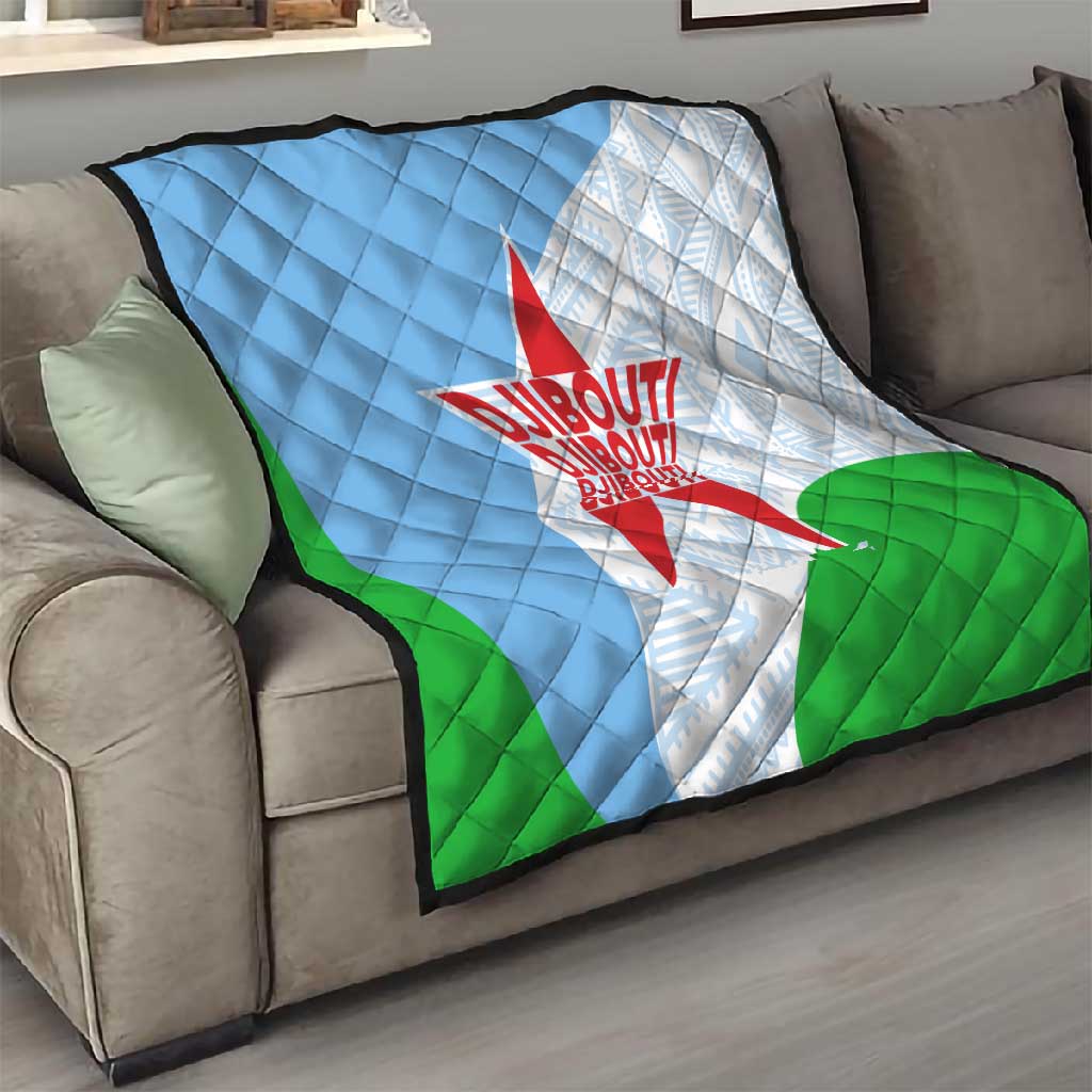 Djibouti Quilt Flag Tribal Motifs and Red Star Symbol of Unity TS04