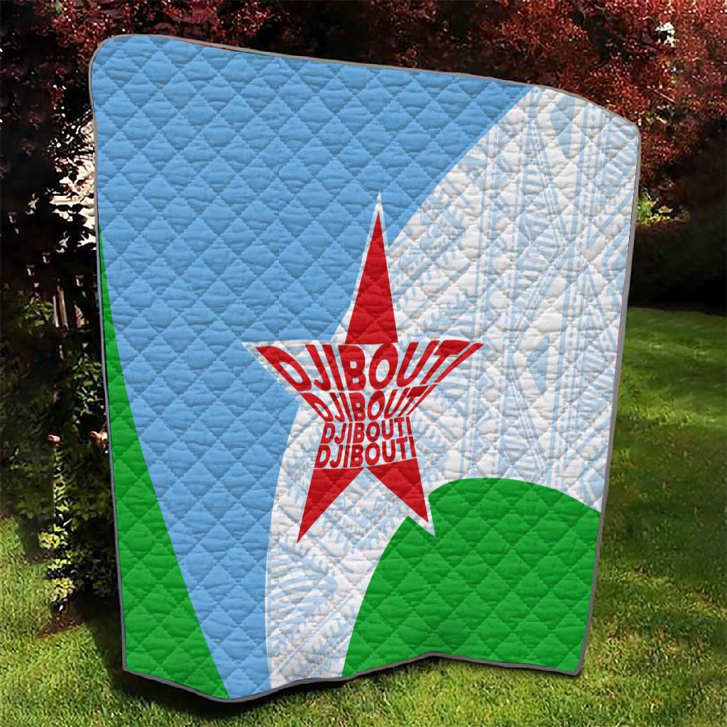 Djibouti Quilt Flag Tribal Motifs and Red Star Symbol of Unity TS04