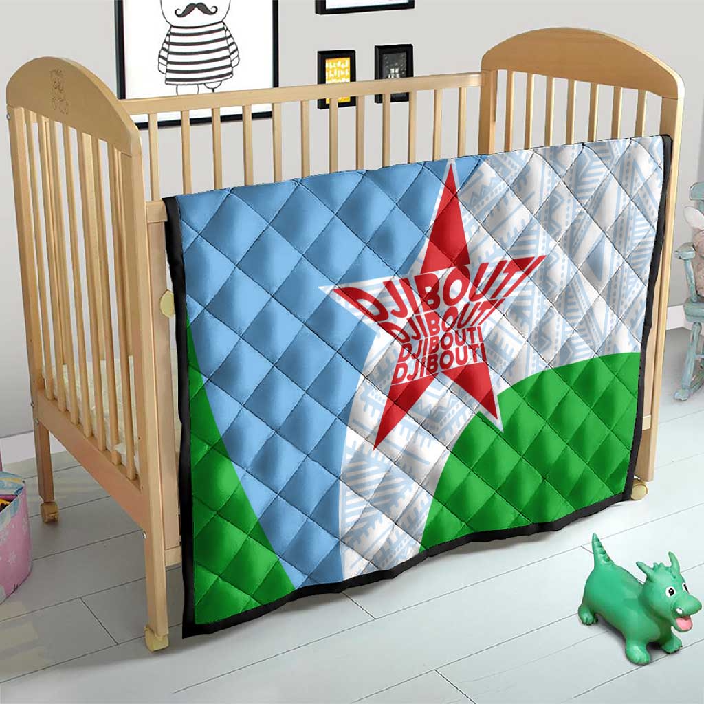 Djibouti Quilt Flag Tribal Motifs and Red Star Symbol of Unity TS04