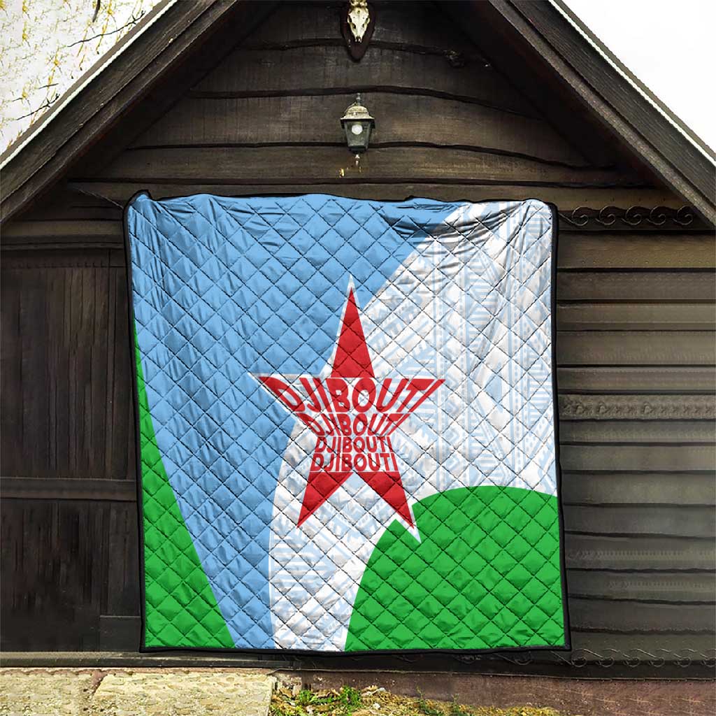 Djibouti Quilt Flag Tribal Motifs and Red Star Symbol of Unity TS04