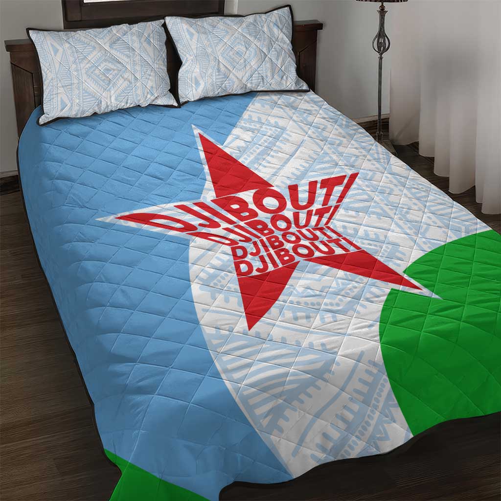 Djibouti Quilt Bed Set Flag Tribal Motifs and Red Star Symbol of Unity TS04
