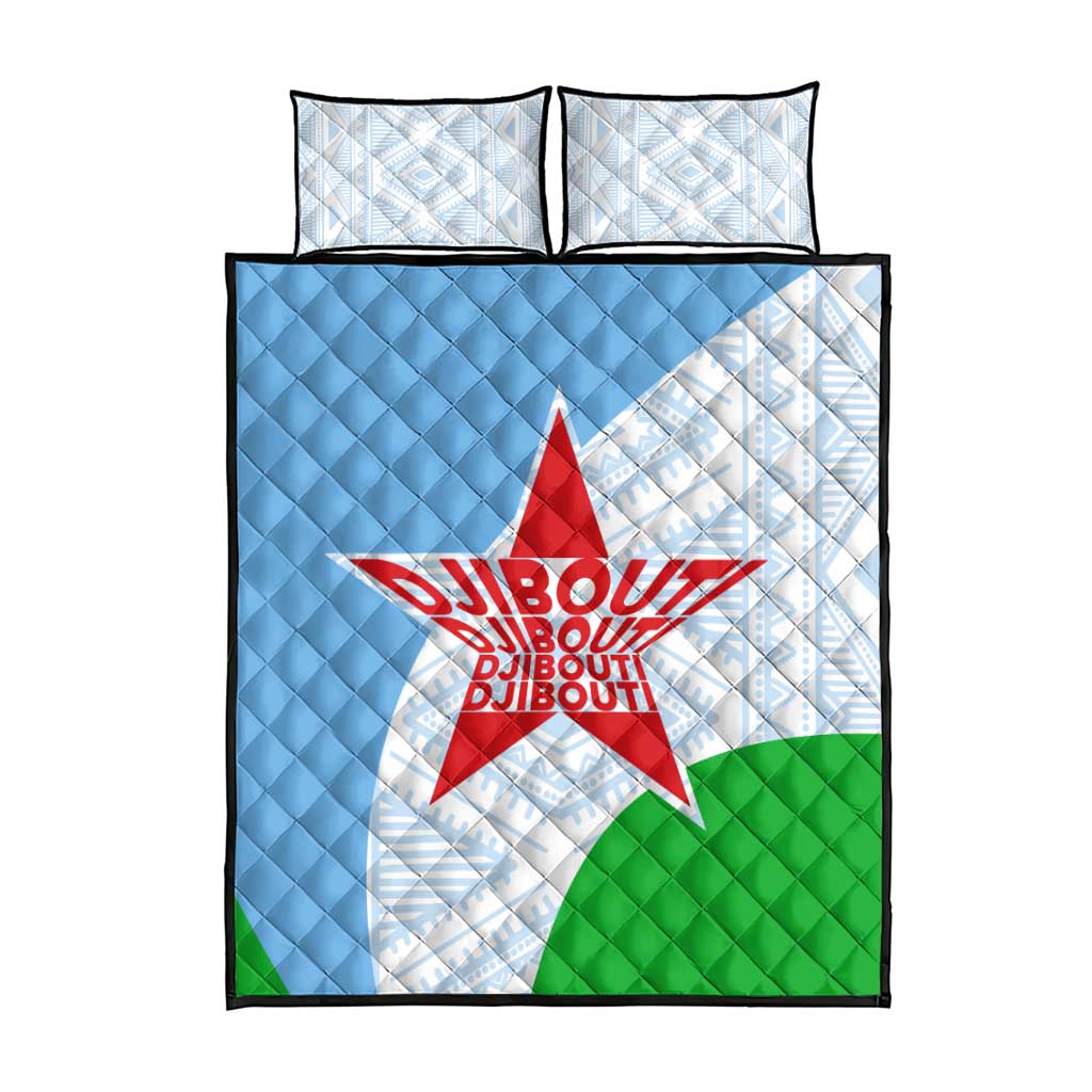 Djibouti Quilt Bed Set Flag Tribal Motifs and Red Star Symbol of Unity TS04