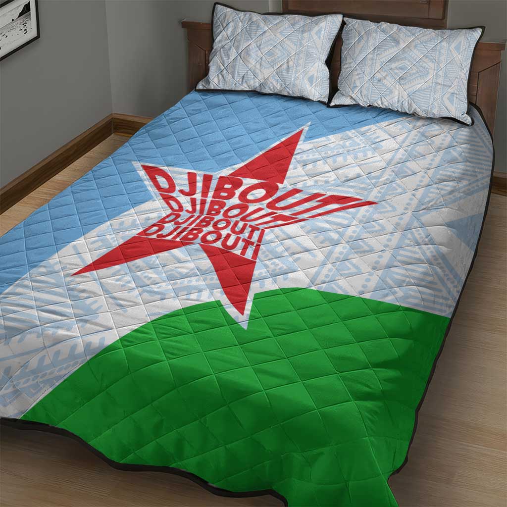 Djibouti Quilt Bed Set Flag Tribal Motifs and Red Star Symbol of Unity TS04