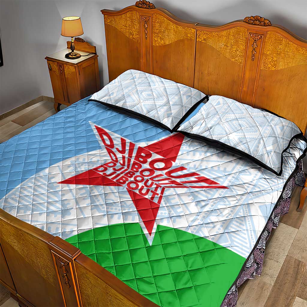 Djibouti Quilt Bed Set Flag Tribal Motifs and Red Star Symbol of Unity TS04