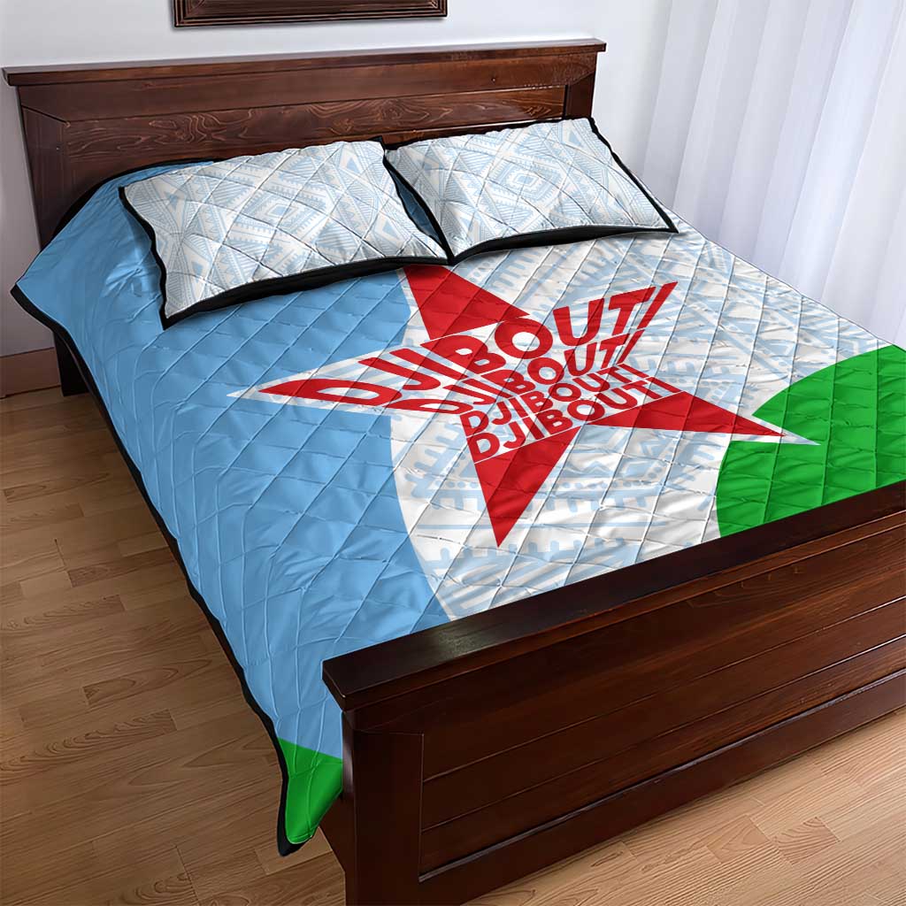 Djibouti Quilt Bed Set Flag Tribal Motifs and Red Star Symbol of Unity TS04