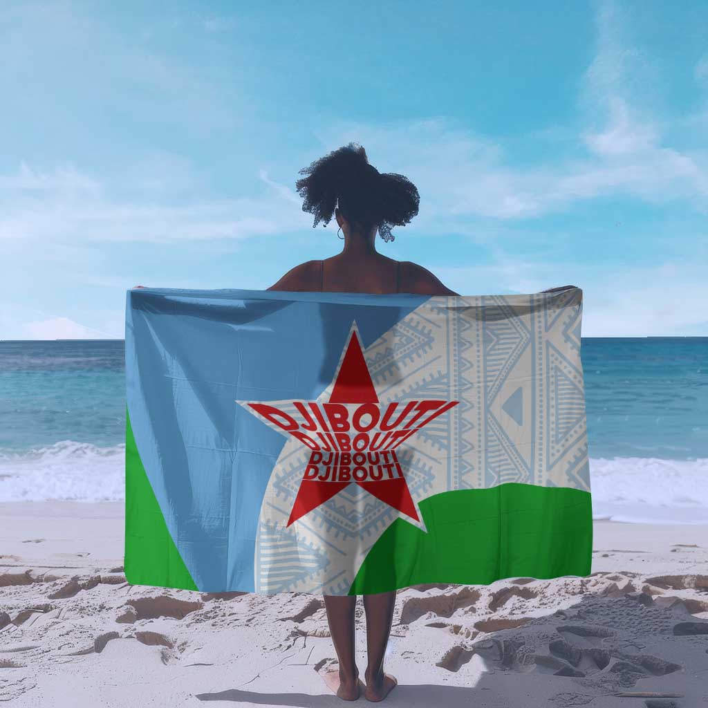 Djibouti Sarong Flag Tribal Motifs and Red Star Symbol of Unity TS04