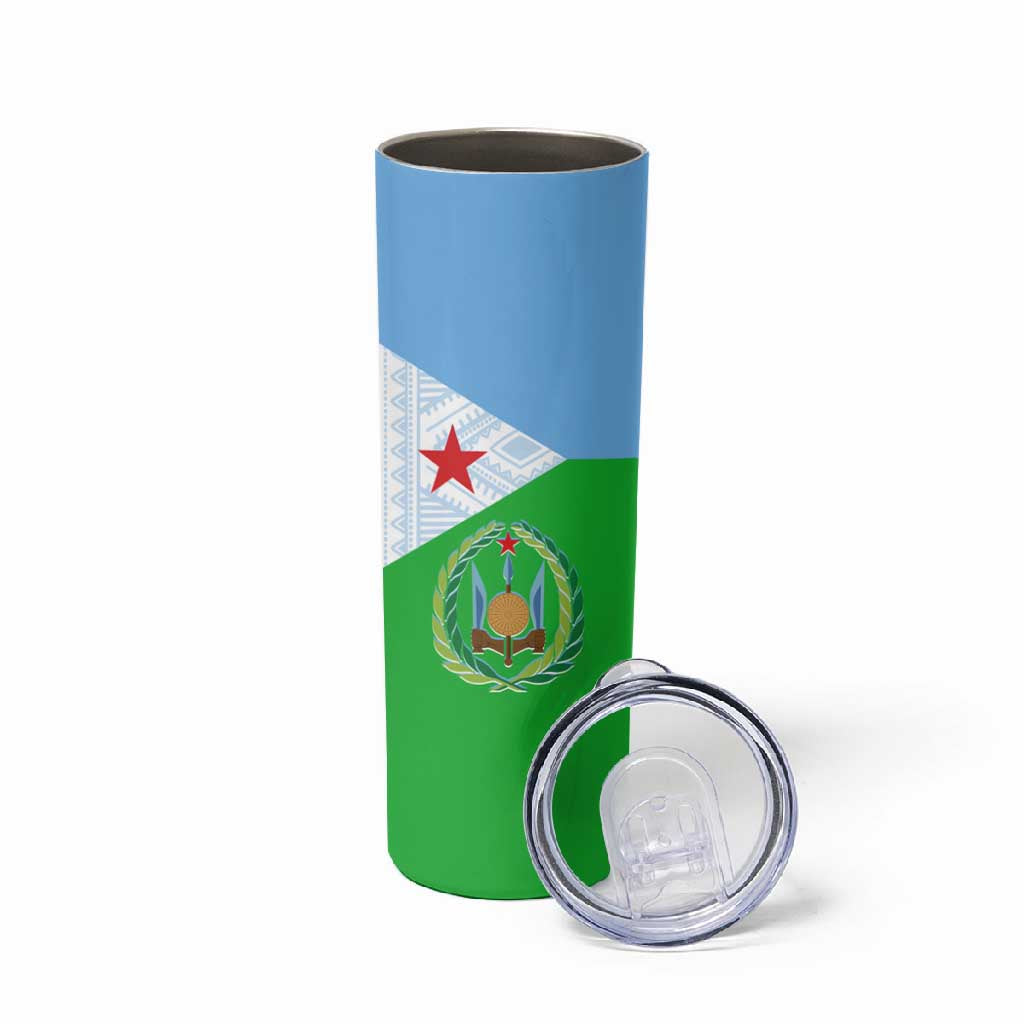 Djibouti Skinny Tumbler Flag Tribal Motifs and Red Star Symbol of Unity TS04