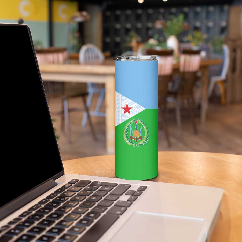 Djibouti Skinny Tumbler Flag Tribal Motifs and Red Star Symbol of Unity TS04