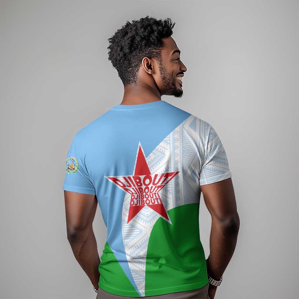 Djibouti T shirt Flag Tribal Motifs and Red Star Symbol of Unity TS04