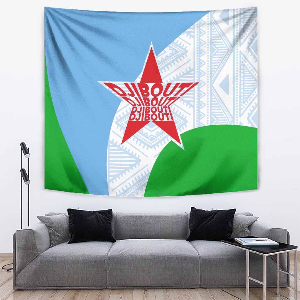 Djibouti Tapestry Flag Tribal Motifs and Red Star Symbol of Unity TS04