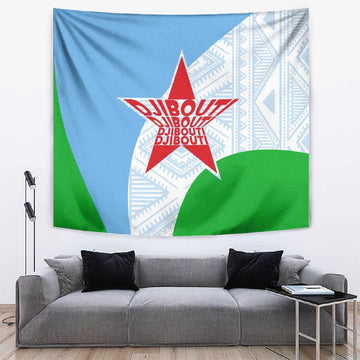 Djibouti Tapestry Flag Tribal Motifs and Red Star Symbol of Unity TS04
