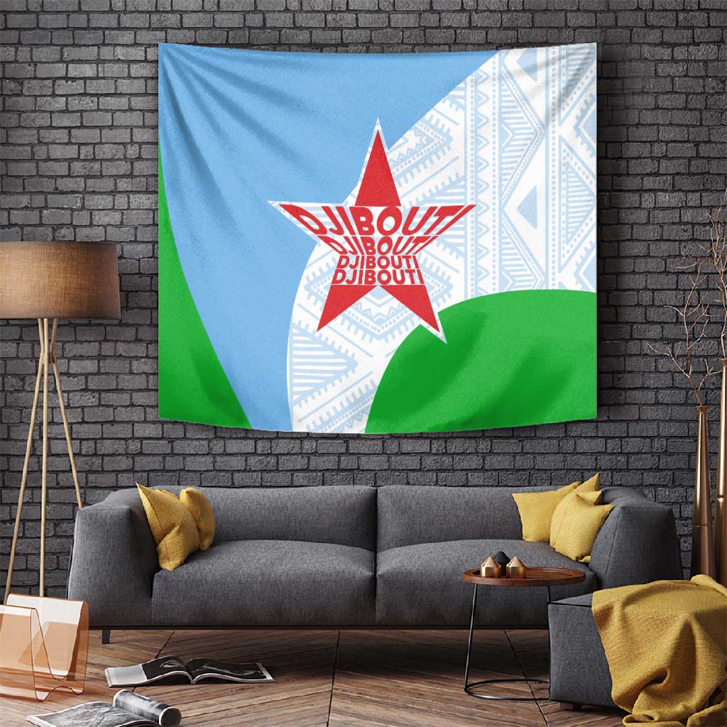 Djibouti Tapestry Flag Tribal Motifs and Red Star Symbol of Unity TS04