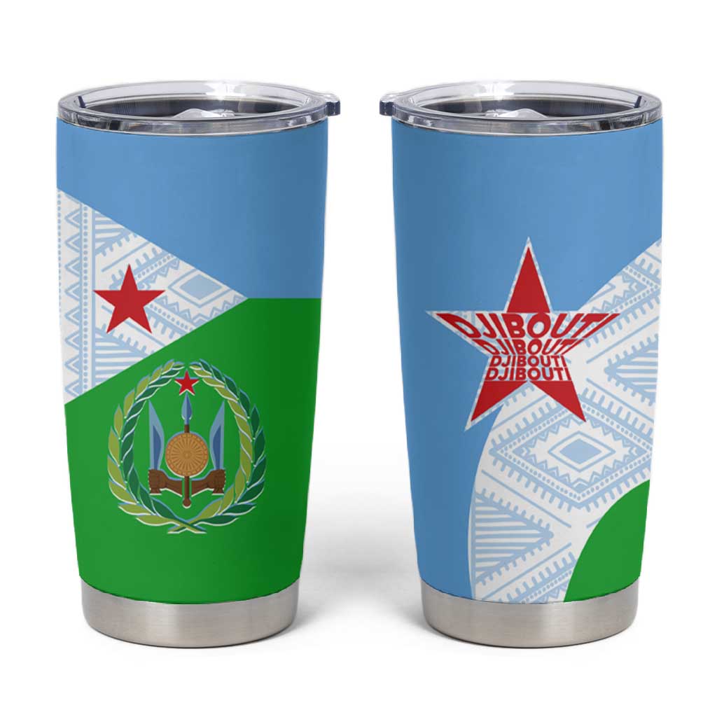 Djibouti Tumbler Cup Flag Tribal Motifs and Red Star Symbol of Unity TS04