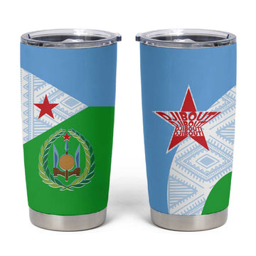 Djibouti Tumbler Cup Flag Tribal Motifs and Red Star Symbol of Unity TS04