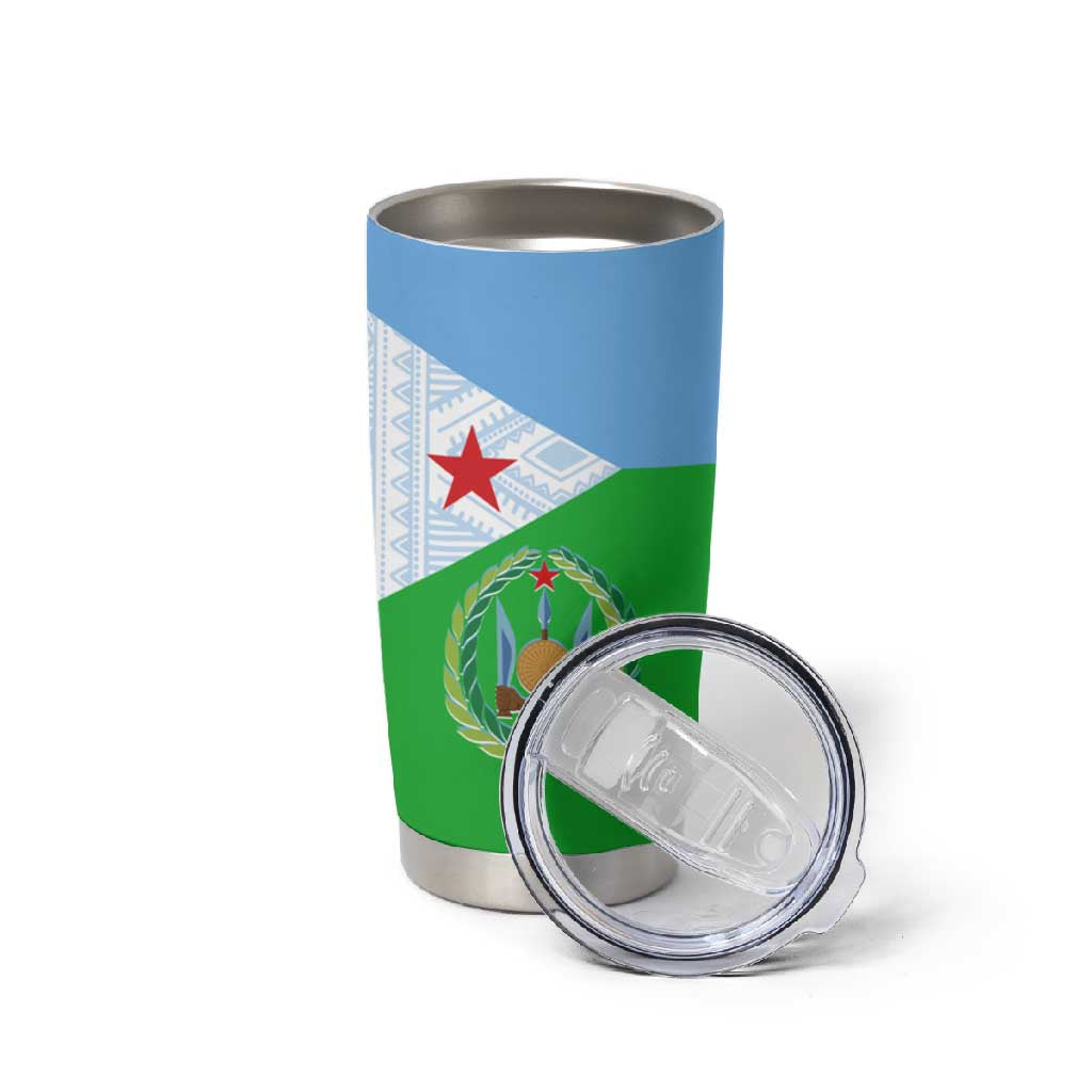 Djibouti Tumbler Cup Flag Tribal Motifs and Red Star Symbol of Unity TS04