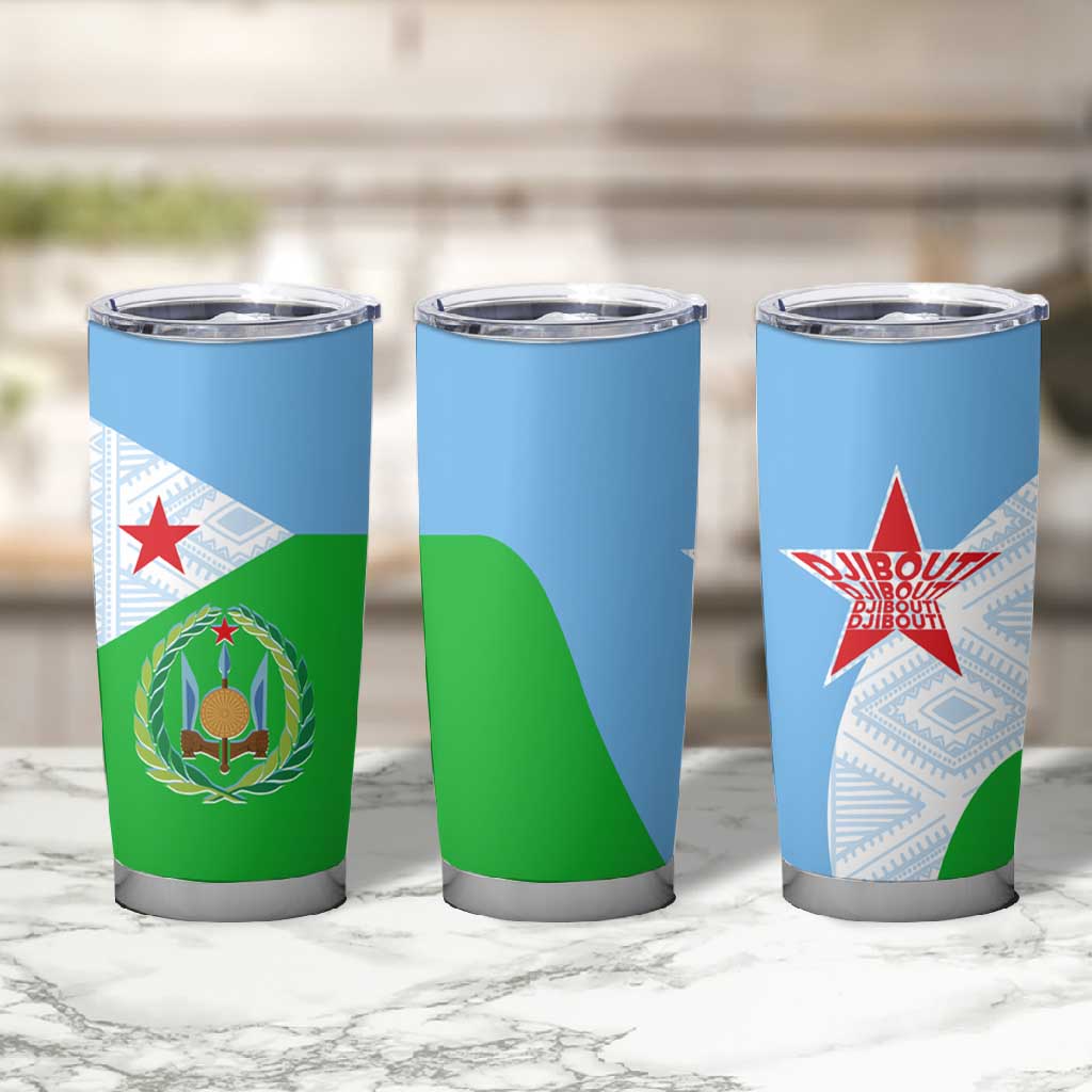Djibouti Tumbler Cup Flag Tribal Motifs and Red Star Symbol of Unity TS04