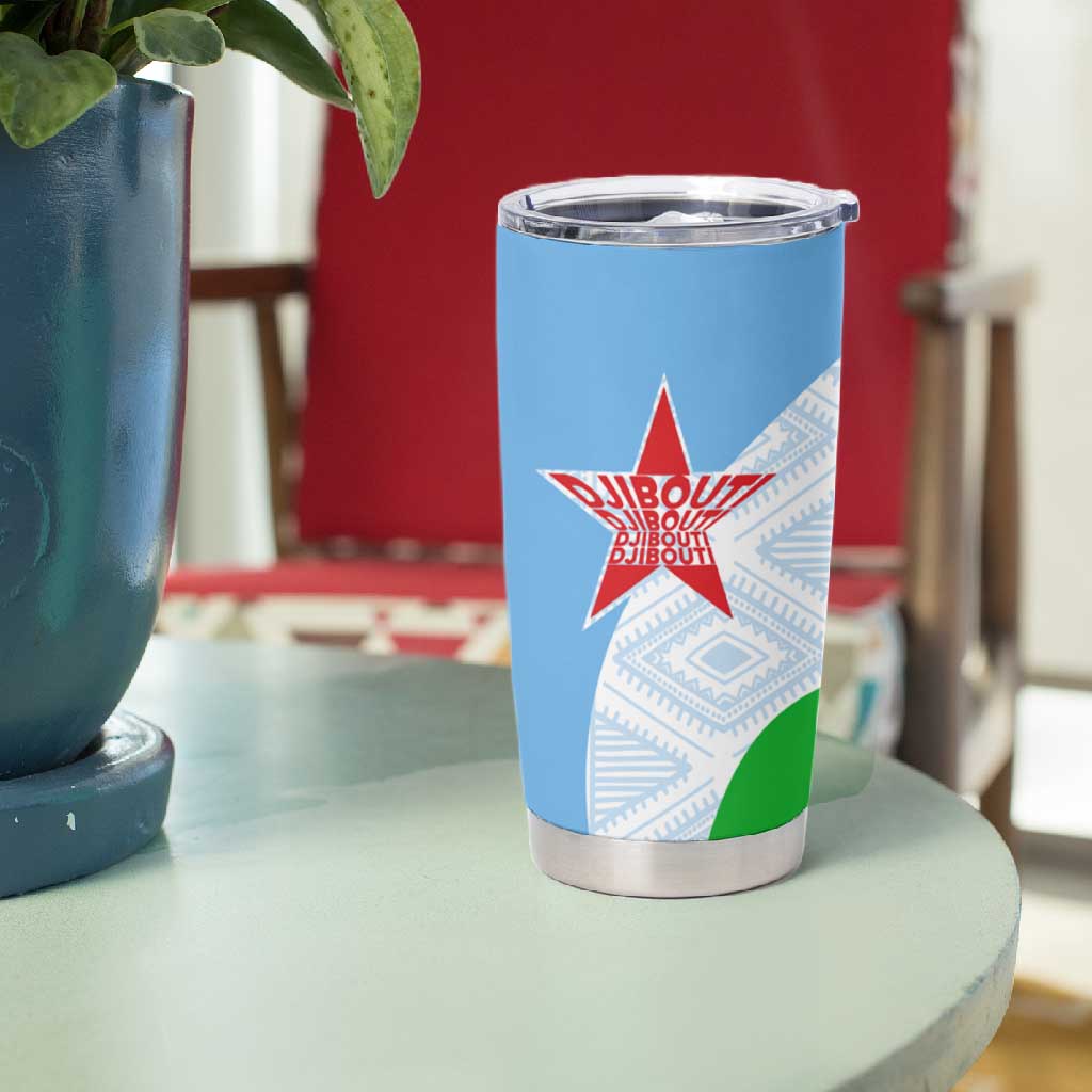 Djibouti Tumbler Cup Flag Tribal Motifs and Red Star Symbol of Unity TS04