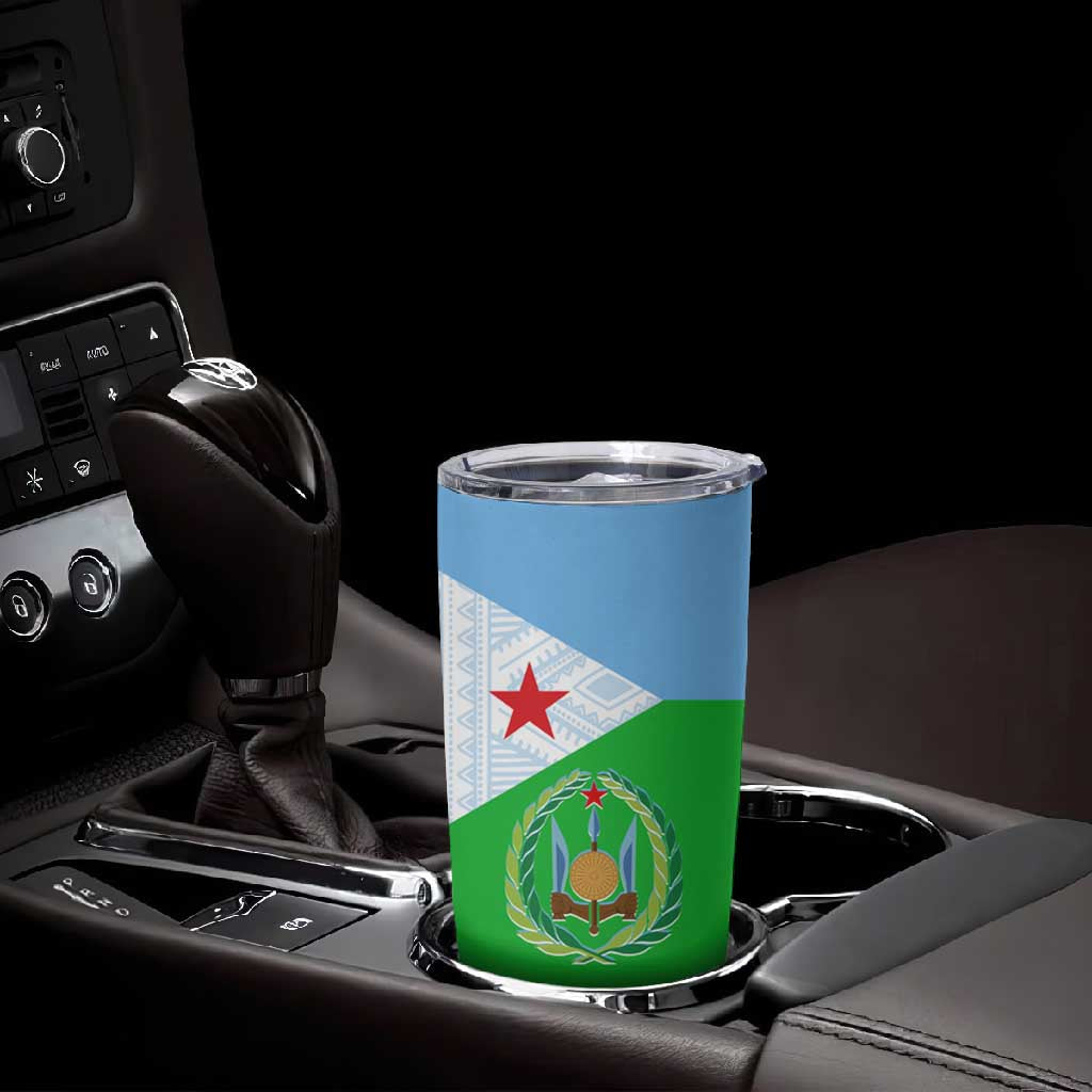 Djibouti Tumbler Cup Flag Tribal Motifs and Red Star Symbol of Unity TS04