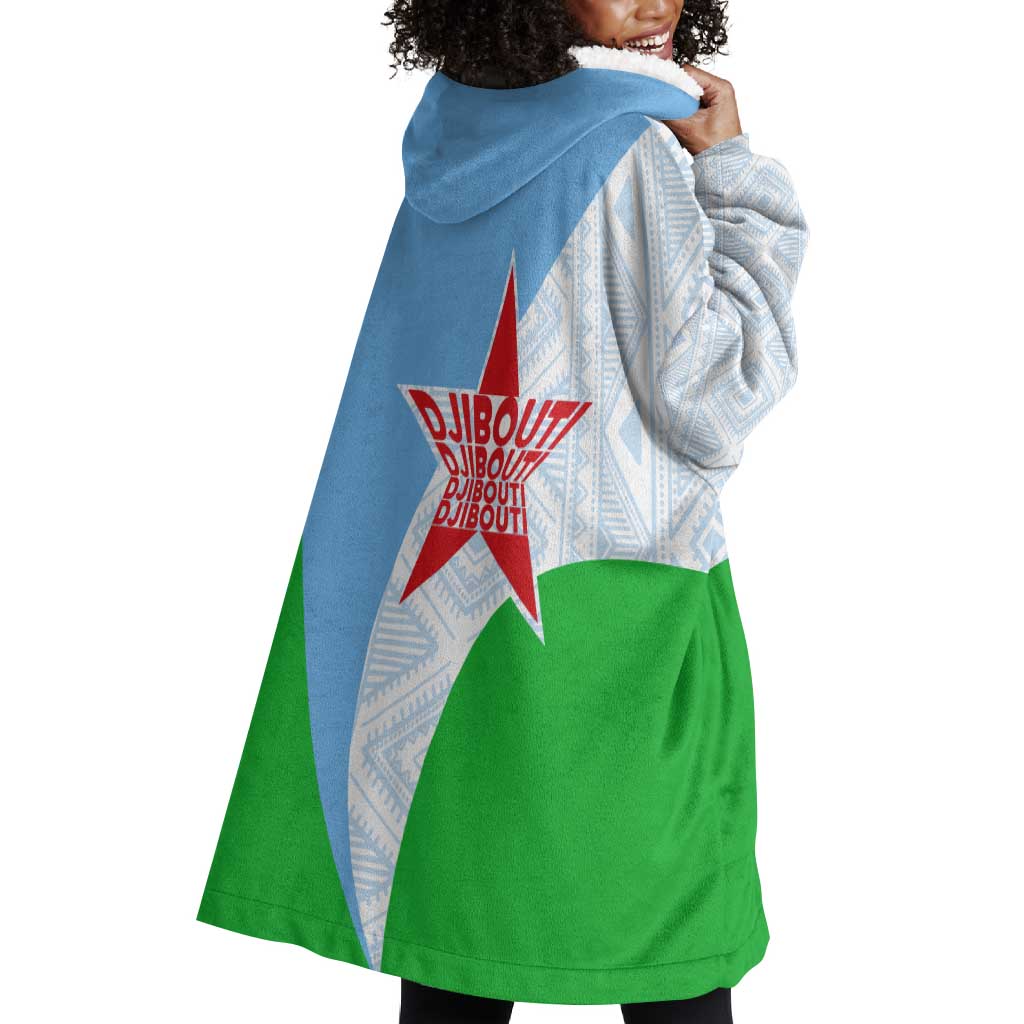 Djibouti Wearable Blanket Hoodie Flag Tribal Motifs and Red Star Symbol of Unity TS04
