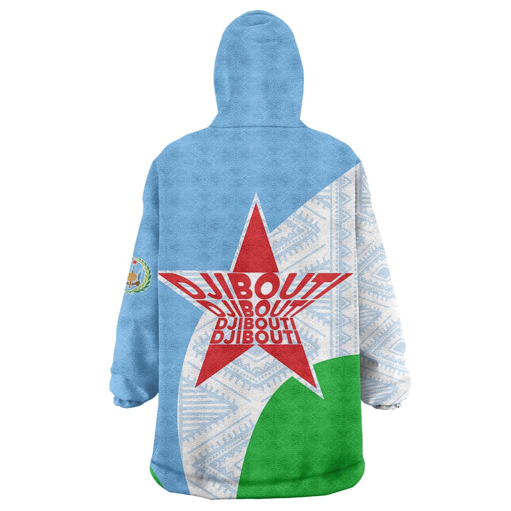 Djibouti Wearable Blanket Hoodie Flag Tribal Motifs and Red Star Symbol of Unity TS04