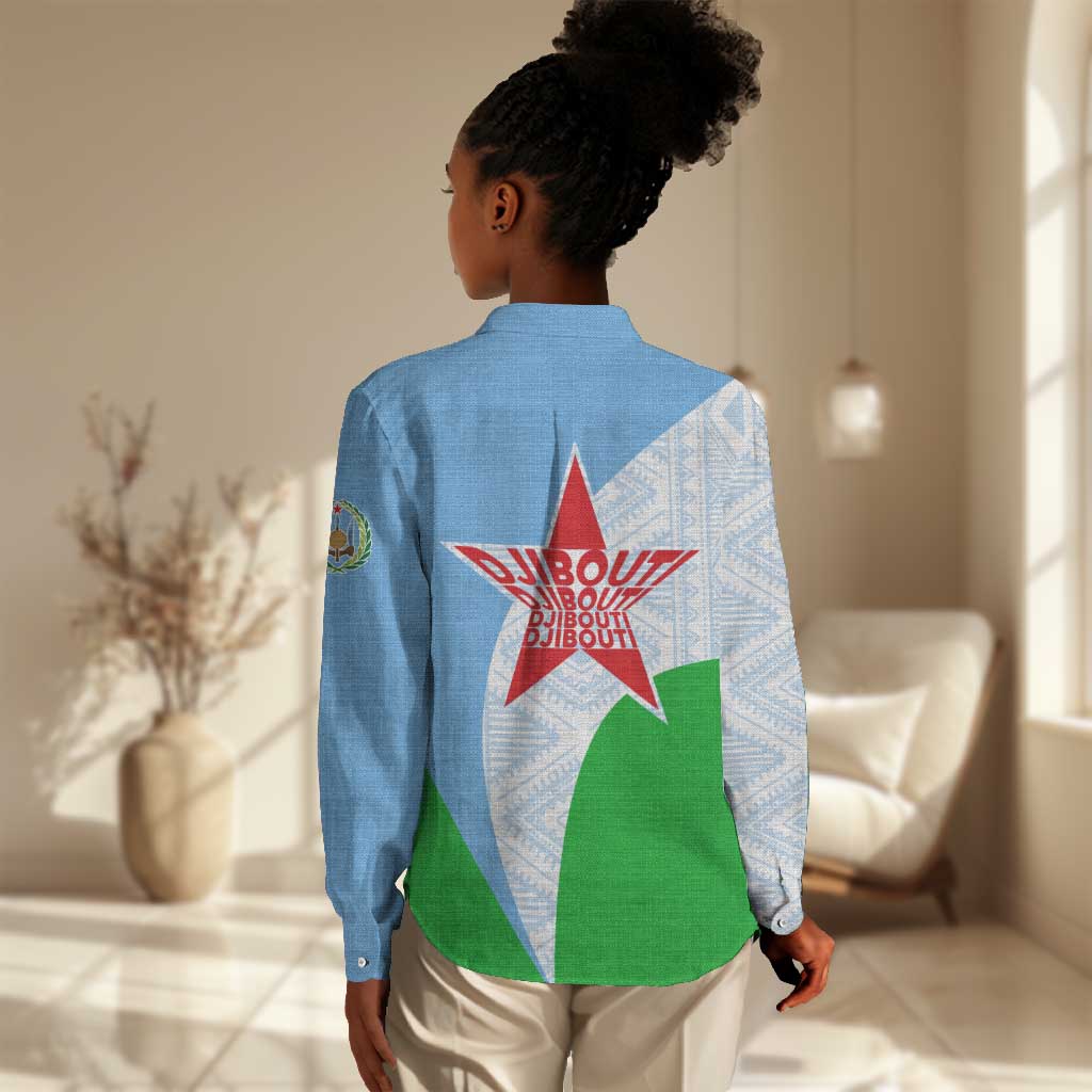 Djibouti Women Casual Shirt Flag Tribal Motifs and Red Star Symbol of Unity TS04