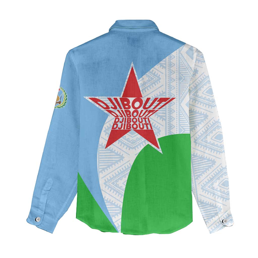 Djibouti Women Casual Shirt Flag Tribal Motifs and Red Star Symbol of Unity TS04